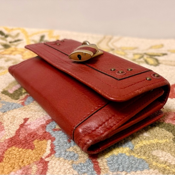 CHLOE Y2K Vintage Paddington Red Leather Bi-Fold Long Wallet W/ Added Crossbody - Picture 7 of 16